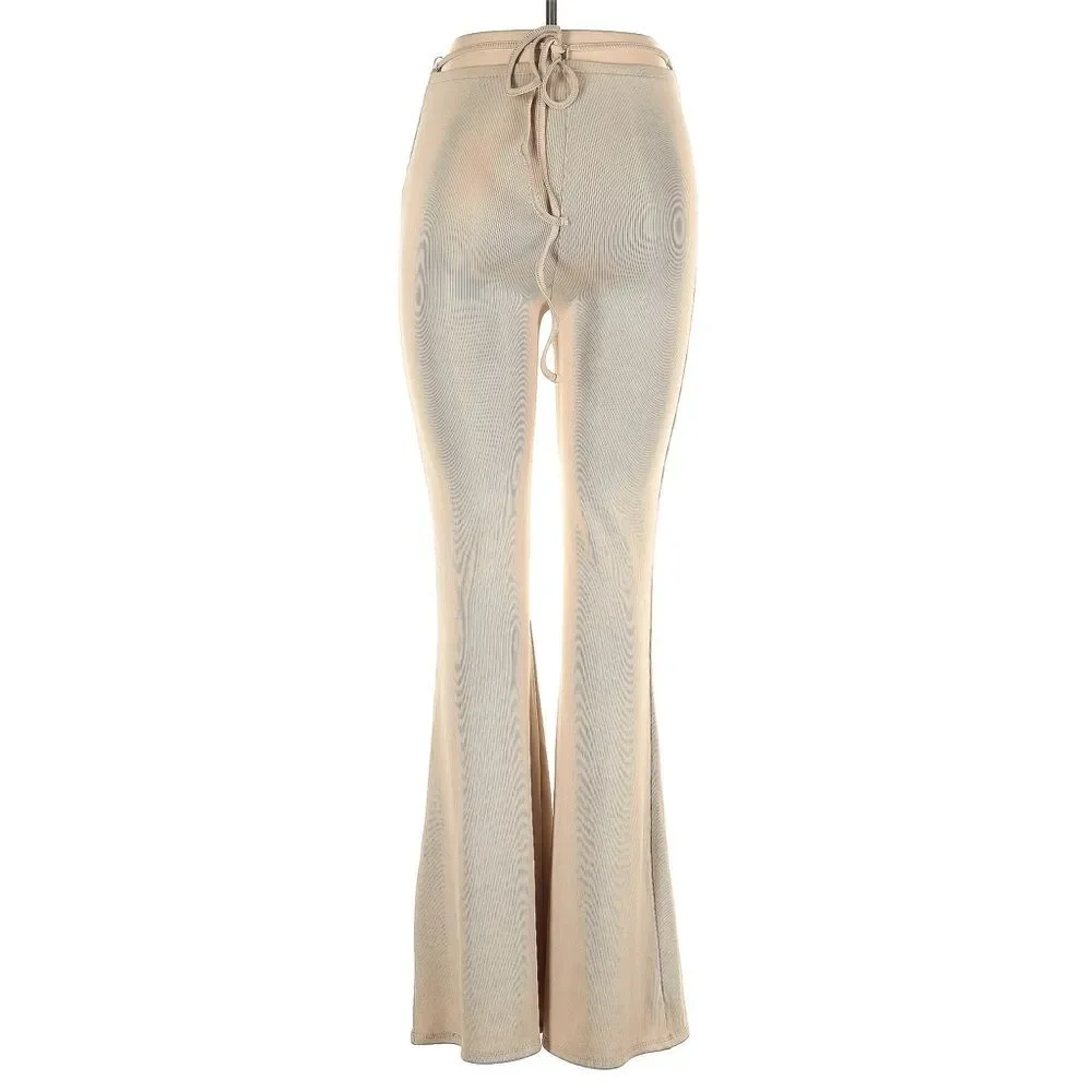 Berska Tan Ribbed O-Ring High Rise Flared Pants